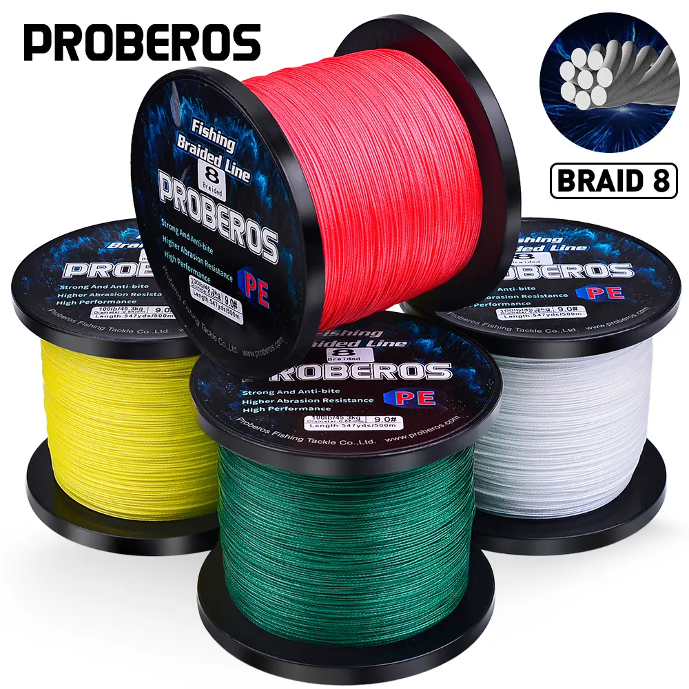 Proberos 8-Strand PE Braided Fishing Line, Durable 500m Angling Gear with Low Stretch for Saltwater & Freshwater Fishing, 10-100LB Multi-Color, Angling Supplies, Durable Fishing Gear