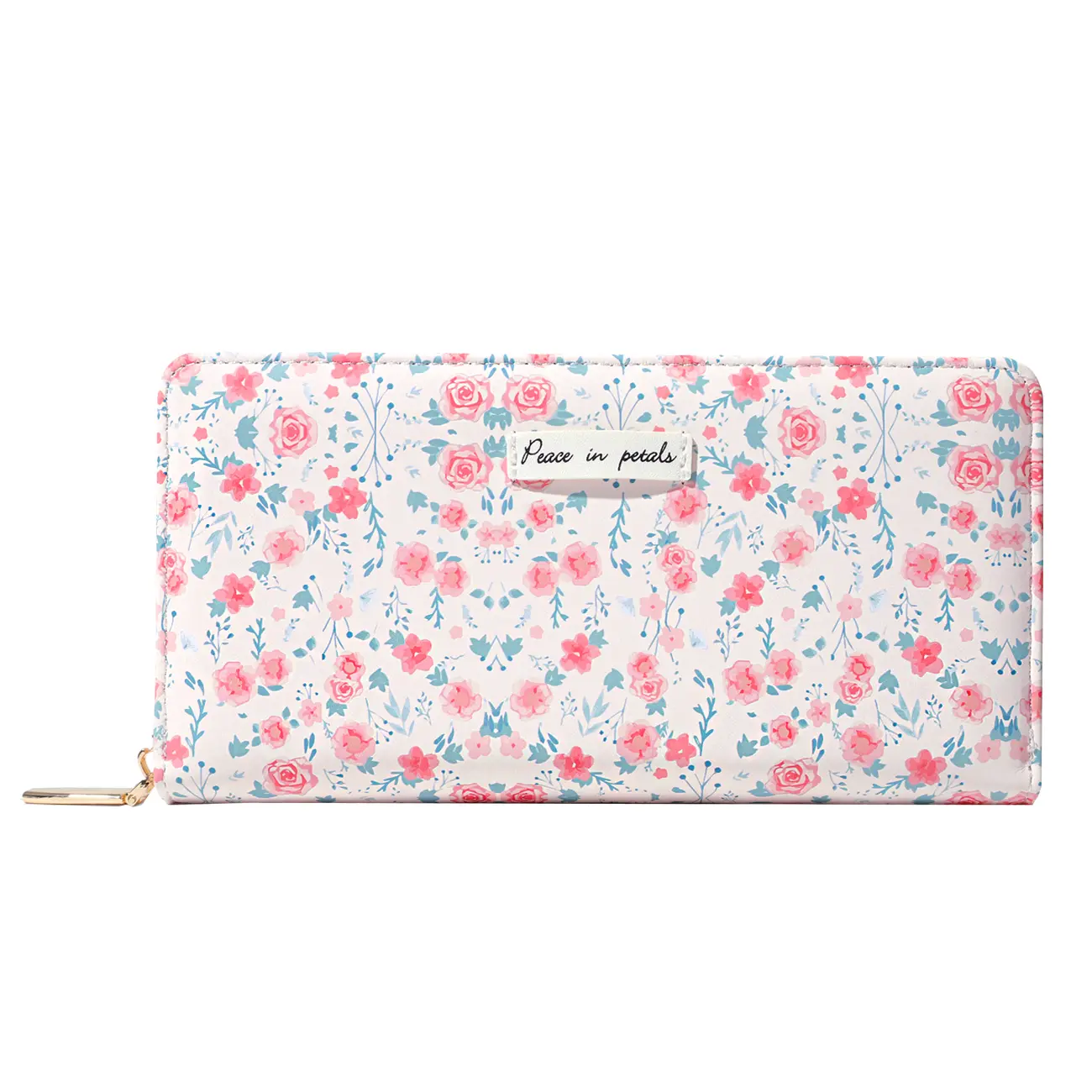 Floral Zipper Wallet for Women Vintage Patchwork Ditsy Flowers Zip Around Credit Card Wallet
