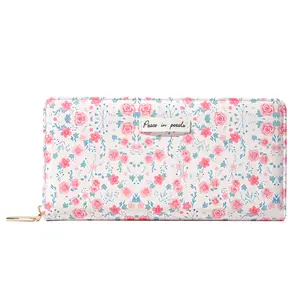 Floral Zipper Wallet for Women Vintage Patchwork Ditsy Flowers Zip Around Credit Card Wallet