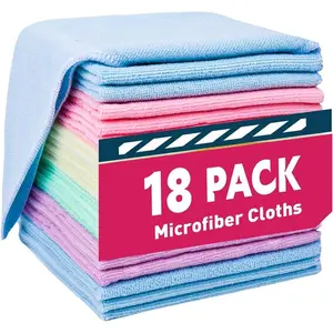 Microfiber Cleaning Cloths 18 Pack 12x12 Inches 87% Polyester 13% Polyamide Super Absorbent Vacuum-Packed Reusable and Washable - Disposable