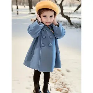 Cute|     Elegant and Cute Girl's Solid Color Coat|      Multifunctional Turn-Down Collar Jacket|     Autumn and Winter Children's Clothing Button Decoration