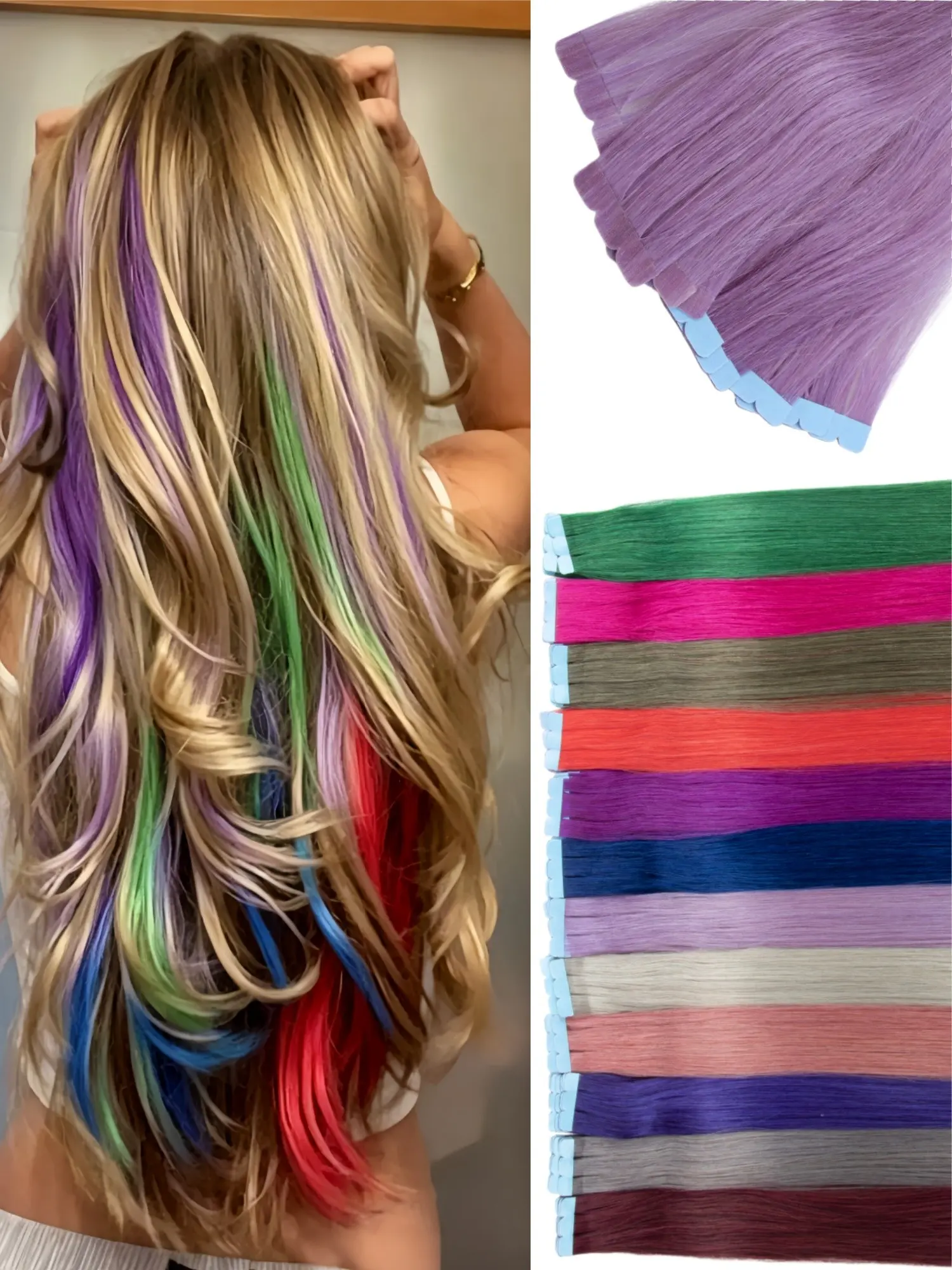 10 Pcs Human Hair Mini Tape-In Extensions, Quick Change Clip-In, Natural Straight Hairpiece, Human Hair Pieces, Natural Style, Firm Hold, Straight Hair, 12/16/20 Inches, Multi-Color