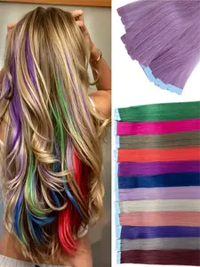 10 Pcs Human Hair Mini Tape-In Extensions, Quick Change Clip-In, Natural Style, Firm Hold, Straight Hair, 12/16/20 Inches, Multi-Color
