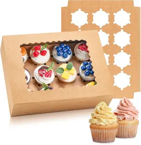 6PCS Cupcake Boxes - Hold 12 Count Cupcake Containers with Window, Food Grade Cupcake Holder Easy Transport and Presentation - Ideal for Cupcakes, Desserts, and More (Brown)