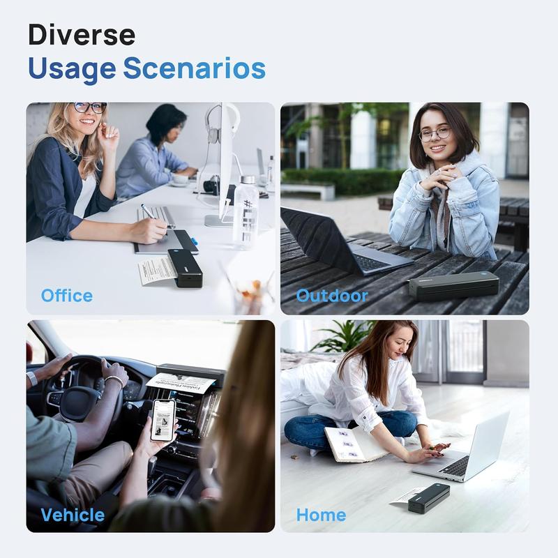 Portable Printers Wireless, D820 Thermal Inkless Printer Support Sizes from 8.5" x 11" to 2" Width, AI Printer, Suitable for Smartphone & PC, Bluetooth Printers for Travel, Home Use Fathersdaygift