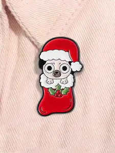Christmas Pug Enamel Pin Cute Animal Metal Brooch Lapel Backpack Badge Fashion Jewelry Accessories Gift for Friends