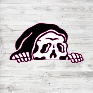 Peeking Grim Reaper Sticker, Creepy Skull Decal with Hood, Gothic Horror Vinyl Sticker for Laptops, Cars and Halloween Decor
