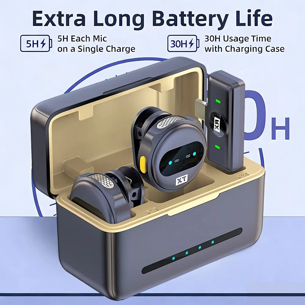 Professional Wireless Lavalier Microphone with USB-C Charging Case, LED Display, Noise Reduction Clip-On Design, 35-Hour Battery Life, Audio Enhancement for Android Media, Interview, Live Broadcast