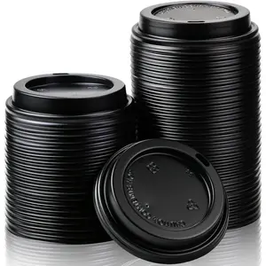 100 Pack Coffee Cup Lids, 90mm Disposable Plastic Dome Lids for 10, 12, 16, 20, 22 oz Paper Hot Cups, Anti-Spill Replacement Lids for Coffee, Tea and Cold Beverages - Black