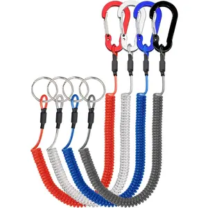 Stretchy Coiled Lanyardor Keys Kayak Fishing Equipent Pliers Tools, Black Blue Green Red Yellow Silver, 4/6pcs