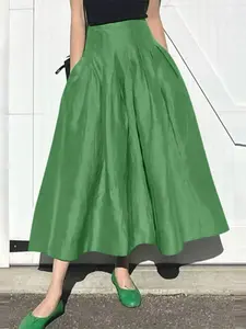 Women's Solid Color High Waist Skirt, Elegant Fashion Casual A Line Skirt for Daily Outdoor Wear, Ladies Bottoms for All Seasons, Flowy Flared Skirt