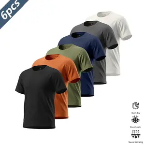 Men’s Quick-Dry Breathable Sports T-Shirt Set, 6 Pieces — Crew Neck Short Sleeve, Ideal for Fitness, Running, Training, Casual Wear, Daily Commute, and Versatile Everyday Tops