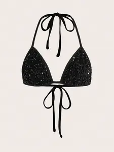 Women's Sexy Sequined Bow Tie Halter Top Fitted, Elegant Sparkle Party Dress, Perfect for Night Out & Special Occasions