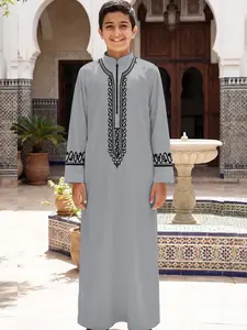 Arabic Robe, Stand Collar Embroidered Ethnic Style, Ramadan Festival Dress, Traditional Middle Eastern Clothing, Boy