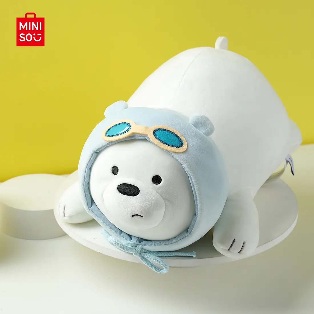 MINISO We Bare Bears Plush Pillow - Adorable White Bear in Cute Prone Position | Super Soft, Perfect for Beds, Gifts, Bedroom & Sofa Decor