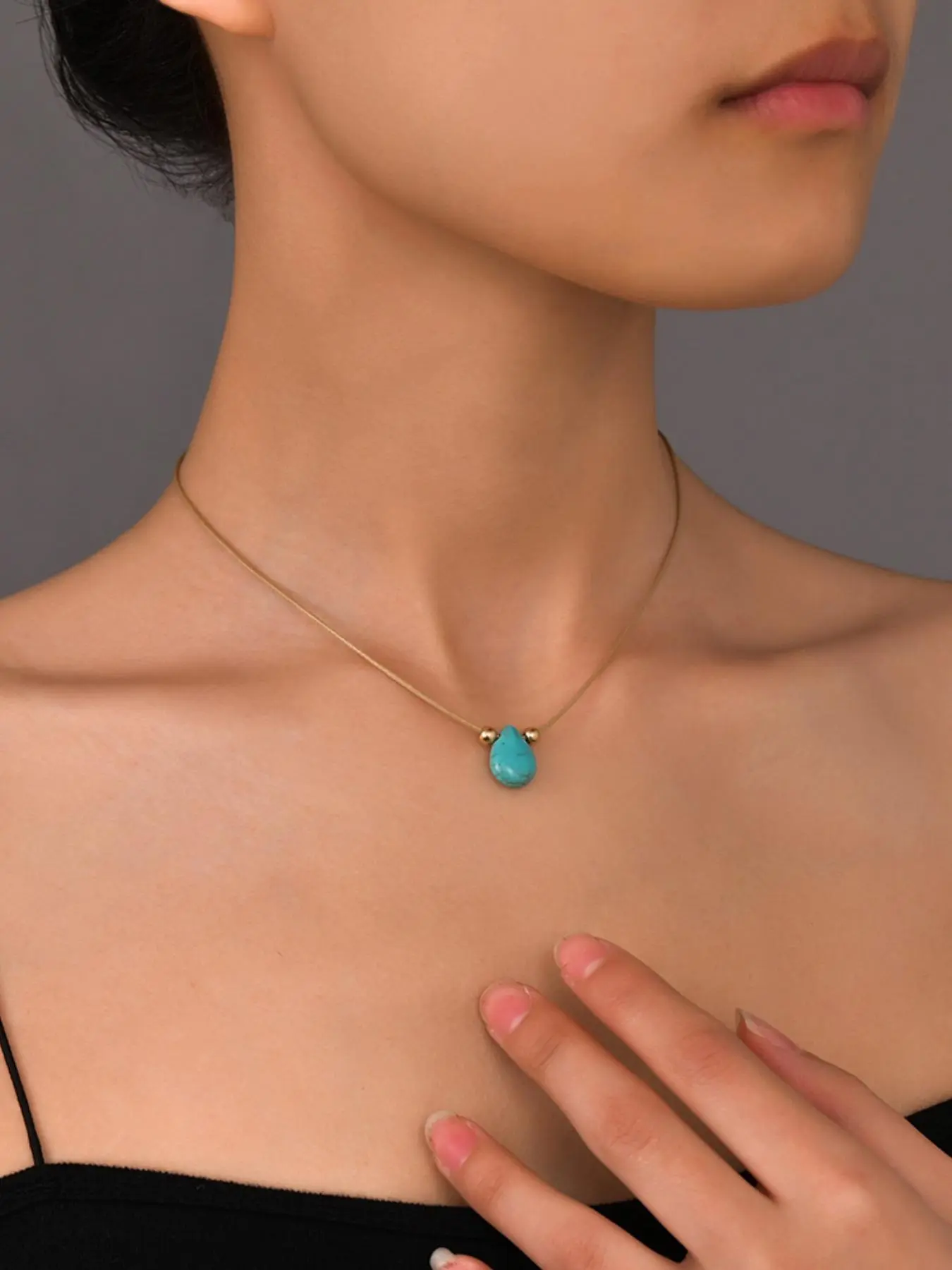 Water Drop Shaped Turquoise Texture Decor Pendant Necklace, Fashion Jewelry for Party, Daily Decor, Trendy All-match & Exquisite Jewelry for Birthday Gift