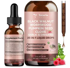 20 in 1 Black Walnut Wormwood Tincture - Clove,Pumpkin Seed,Garlic,Oregano,Berberine - Gentle Gut Cleanse & Digestive Health - Alcohol-Free,Gut-Friendly -Raspberry Flavor - 2FL