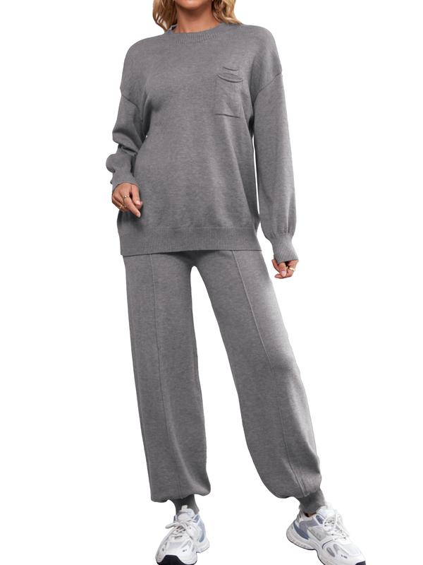 SuperPrity Two Piece Sweater Set for Women Casual Long Sleeve Outfits Crew Neck Pullover Top with Sweatpants Knit Jogger Set