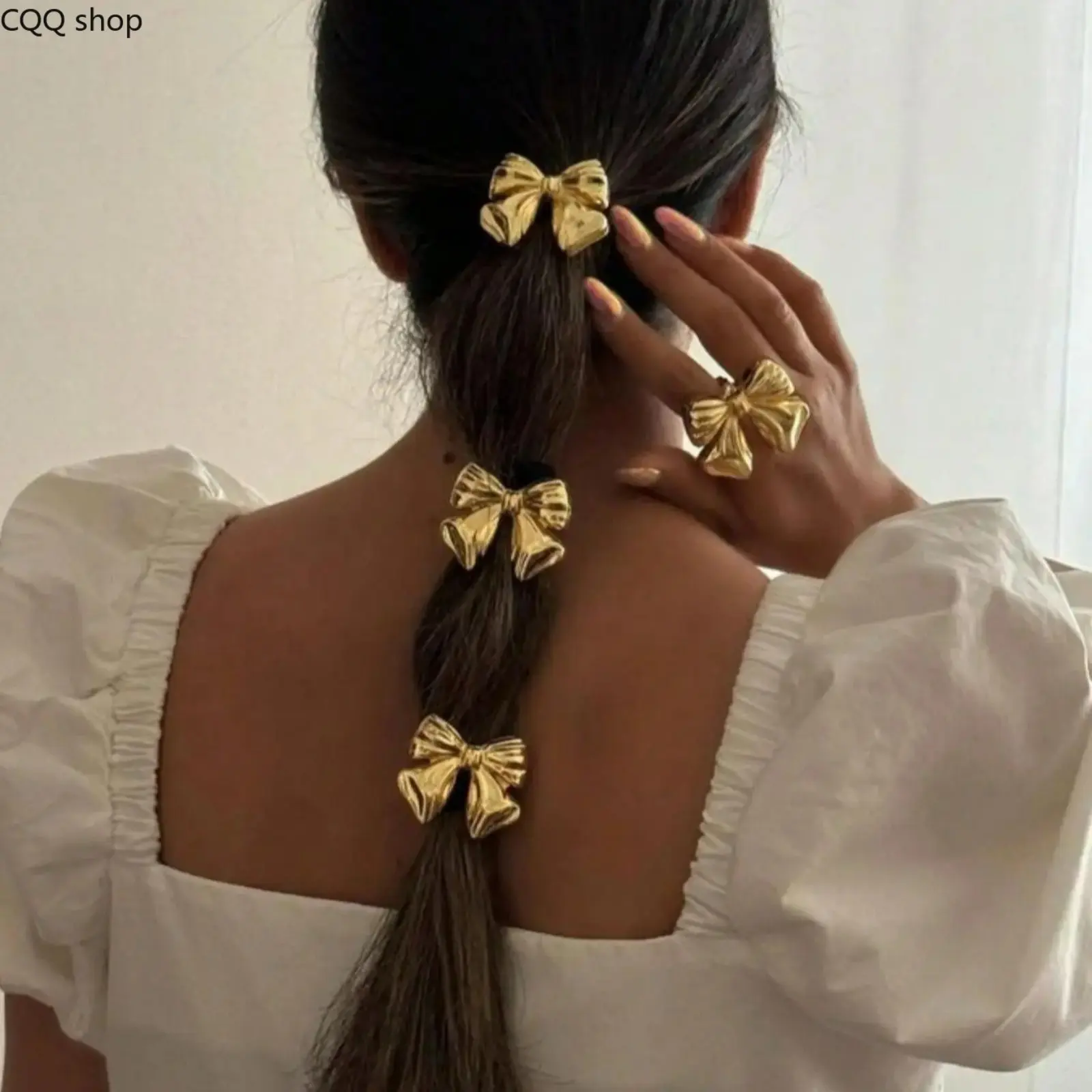 Metal Bowknot Hair Ties, elegant trendy hair accessories for women. Chic design works great for daily ponytails and party styling, durable stylish ponytail holders for all occasions
