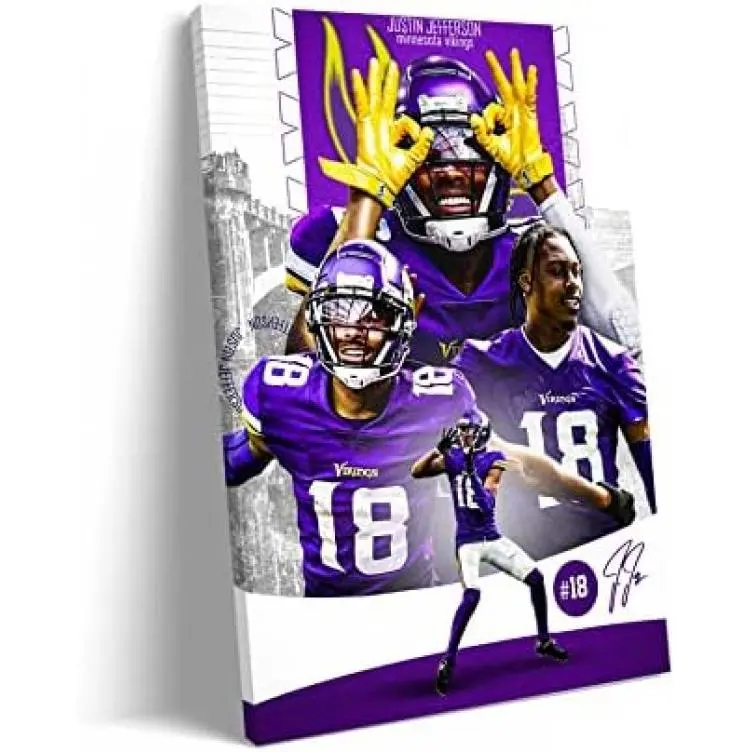 Justin Jefferson Poster Justin Jefferson Canvas Poster Wall Decor Paintings for Living Room Bedroom Decoration LCVME (12"x8")