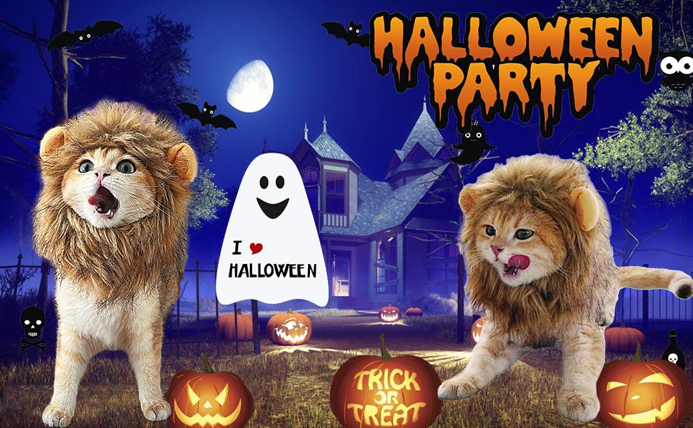 Lion Mane Wig for Cat Costume Pet Adjustable Washable Comfortable Fancy Lion Hair Cat Clothes Dress for Halloween Christmas Easter Festival Party Activity (Brown)