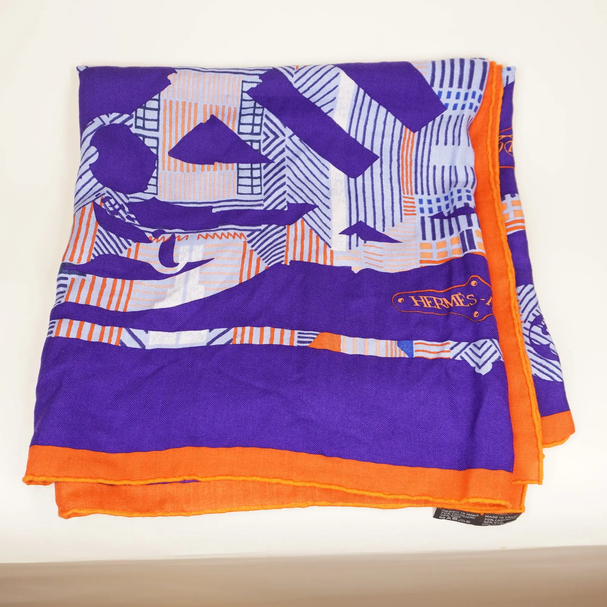 Pre-owned HERMÈS Silk Bag Accessories Hermes Blue Orange Cavalcadour GM Scarf