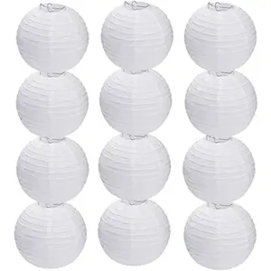 12 count 6 Inch White Paper Lanterns Decorative Chinese,   Round Paper Lanterns Lamp for Birthday, Wedding, Christmas, Bridal,  Decor, Party Decoration