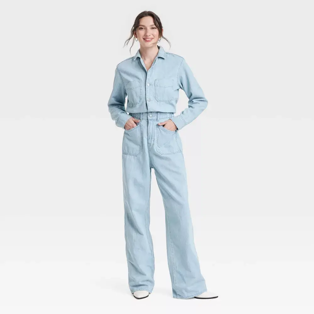 Women's Denim Baggy Jumpsuit - Universal Thread Light Wash 4