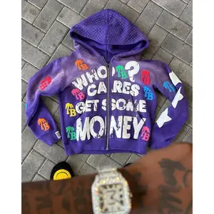 Hip hop style foam print hoodie Personalized street design is very suitable for street wear Loose cardigan top Casual men's sportswear pullover