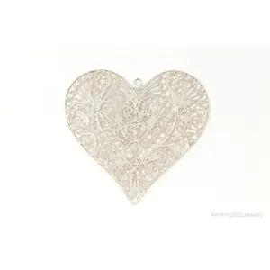 Vintage Filigree Heart Sterling Silver Large Tree Ornament