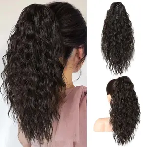 Ponytail Hair Extensions for Women Fluffy Cornrow Clip On Water Wave Long Curly Wrap Around Ponytail Easy Clip On Natural Volume Long Lasting Water Wave Doubles Hair Volume Quick Hairstyle Change