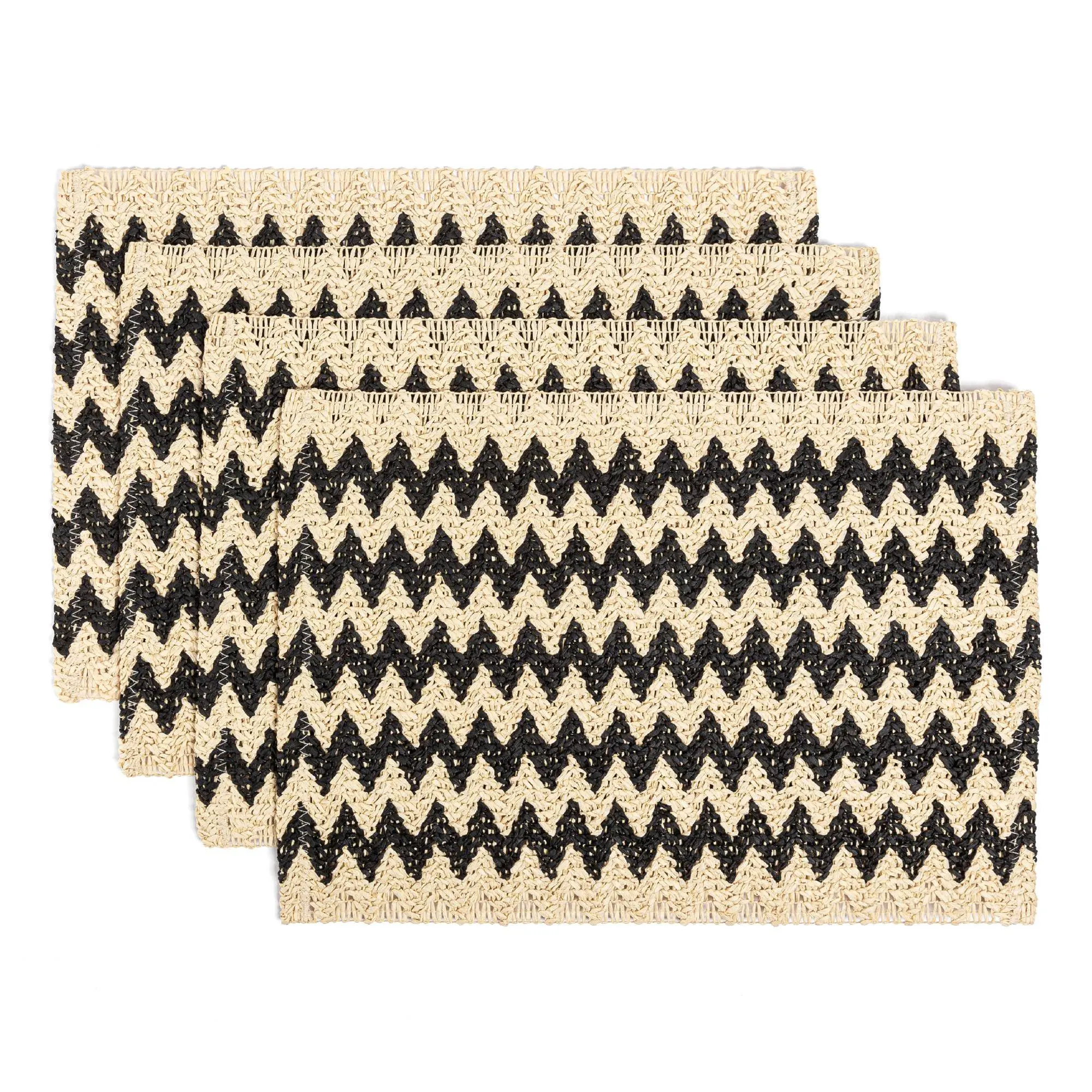 over&back Set of 4 Woven Fiber Placemats - Chevron - Black over&back Set of 4 Woven Fiber Placemats - Chevron - Black