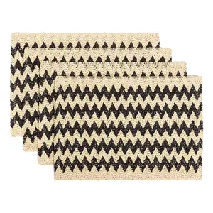 over&back Set of 4 Woven Fiber Placemats - Chevron - Black