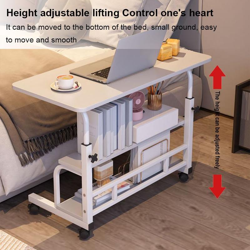 Adjustable Height Mobile Standing Desk with Wheels – Portable Rolling Computer Table – Storage Shelves – Bedside, School & Home Office – Walnut Color