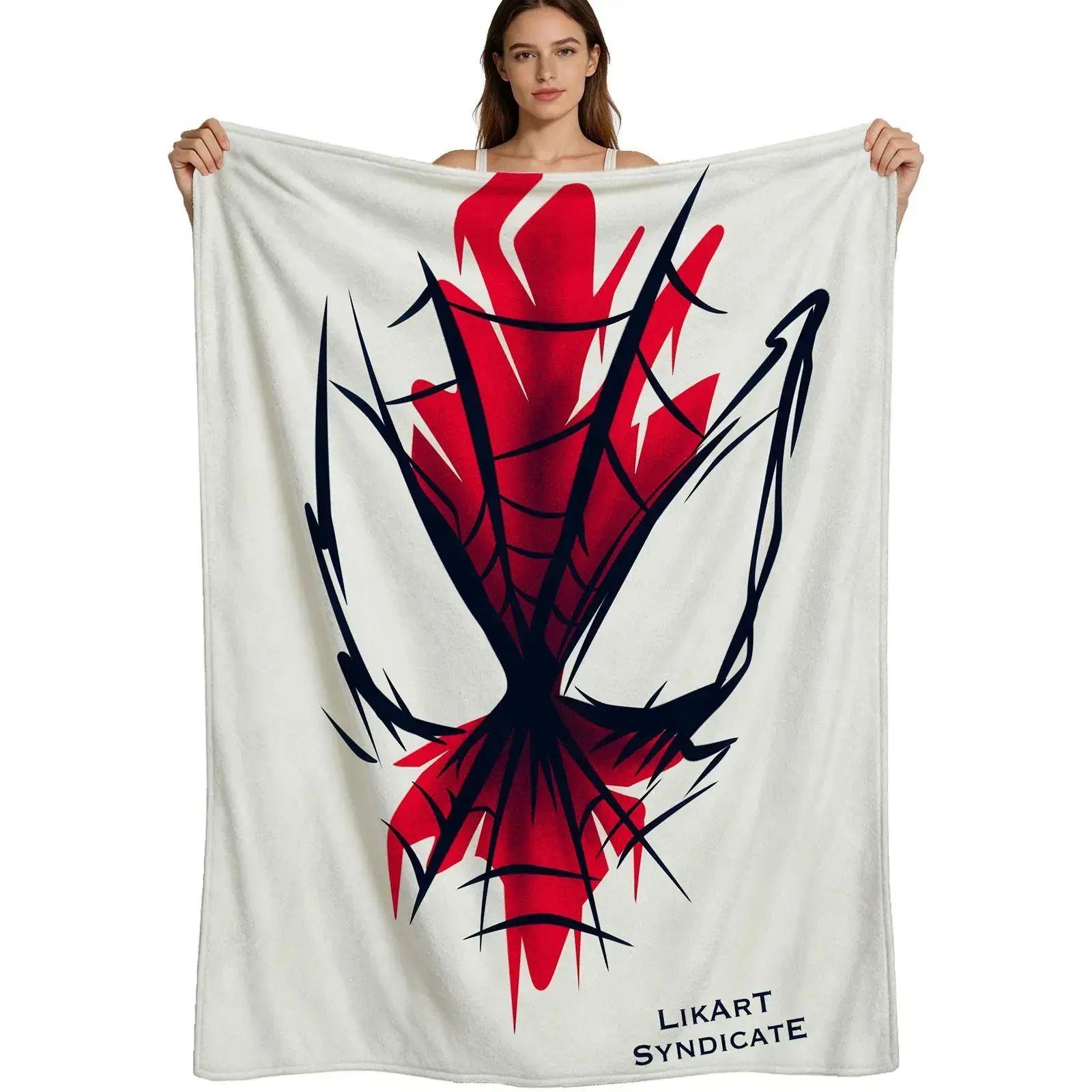 Spiderman Style, Warm Flannel Blanket, Red And Black Web Pattern, Soft Fleece Material, For Fans And Bedroom Use, 4 Sizes Available Single Pack