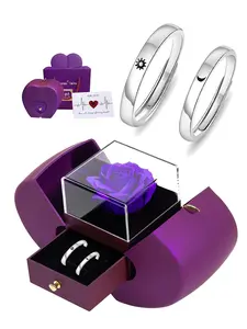 Sun and moon design couple rings in an apple rose gift box symbolize a lifetime of companionship. Engagement rings are fashionable Christmas, Valentine's Day, Mother's Day, and anniversary gifts, as well as daily holiday gifts. Open rings are the best Val