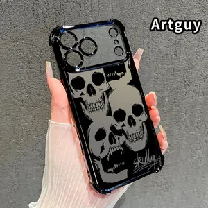 Skull Symphony Pattern Four Corner Anti-Fall Phone Case Transparent Electroplated Protective Cover for iPhone 17 Pro Max Air 16 15 Plus 14 13 12 11 E