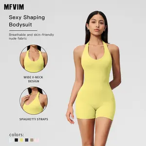 MFVIM Women’s European/American V-Neck Backless Halter Romper, Slim Fit Shorts, Butt-Lifting Fitness Yoga Jumpsuit