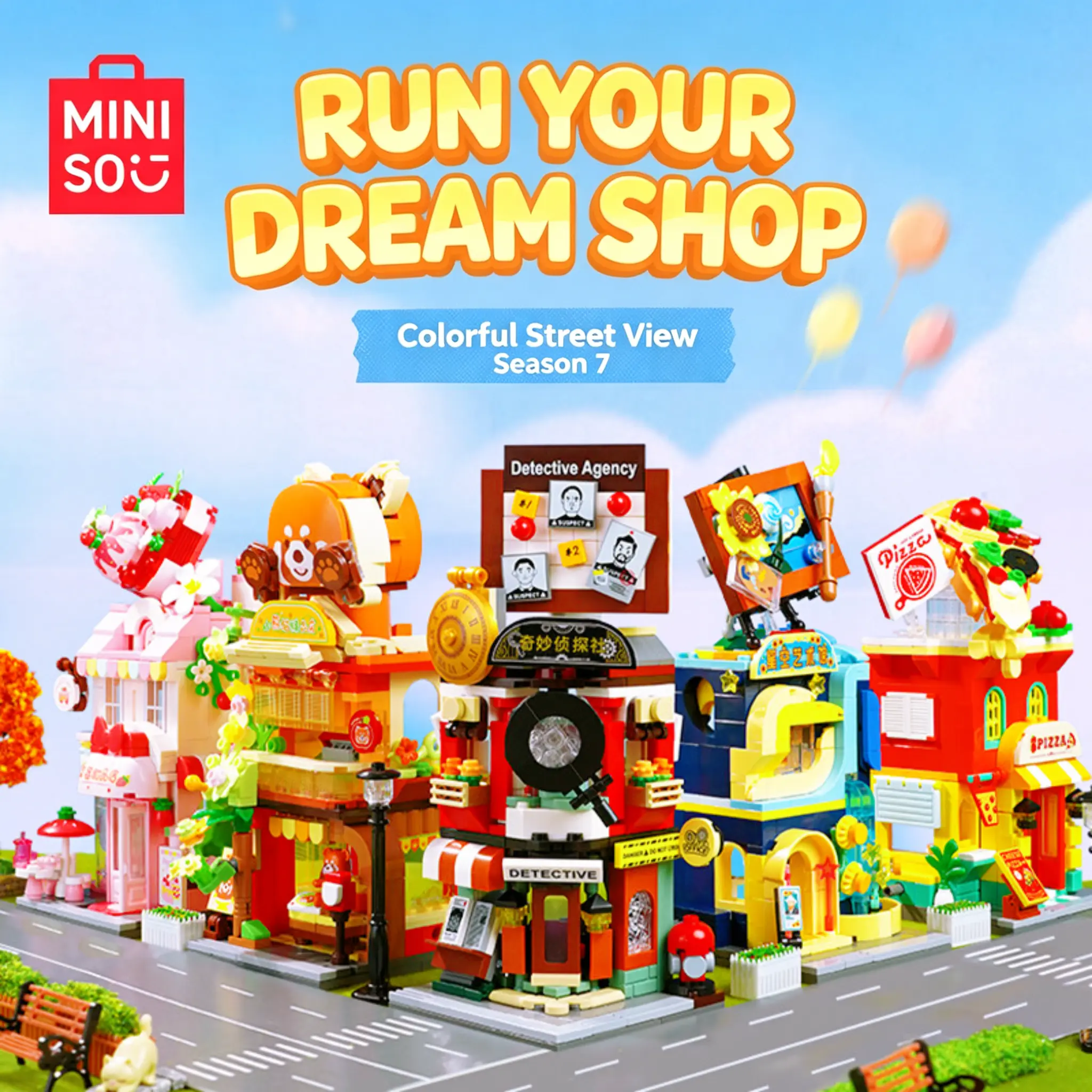MINISO Vibrant Street Scene Building Blocks Set - DIY Store Model Kit, Creative City Shop, STEM Educational Toy, Puzzle Gift for Ages 6+ Kids & Collectibles, Anime & Manga House Decoration