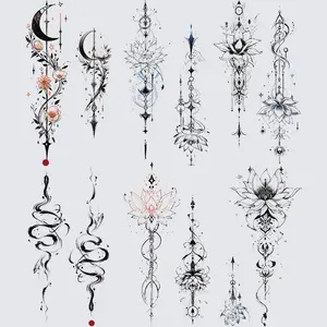 6 Waterproof Temporary Tattoo Stickers, Floral Chain Design, Non-Reflective Fake Tattoos for Men & Women, Arm Shoulder Back Leg Abdomen, Waterproof Matte Tattoo