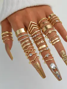 30pcs/45pcs Rhinestone Decorated Ring Set, Elegant Casual Ring, Elegant Jewelry for Women for Party, Daily Clothing Decor, Trendy All-match, Unique Rings & Exquisite Jewelry for Birthday Gift