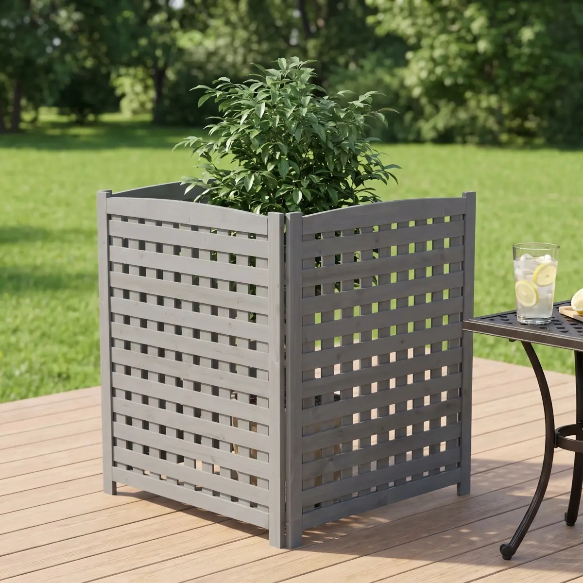 Natural Fir Solid Wood Privacy Screen, 3-Panel 32"w x 38"h Weather-Resistant Outdoor Fence, Sturdy Low-Maintenance Build, Slatted Good Ventilation Design, Easy-Setup Freestanding Barrier for Garden Patio