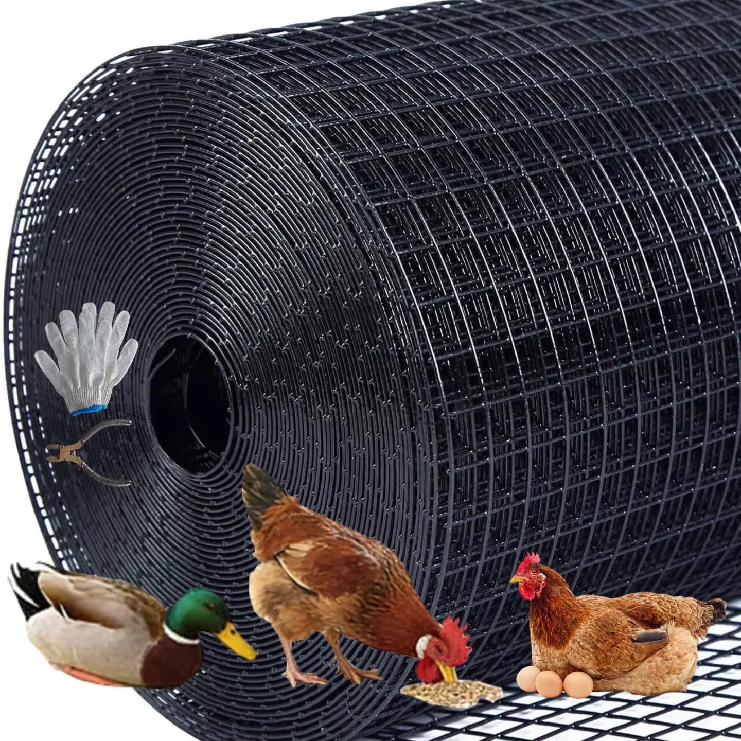 HMOLIKH Black Hardware Cloth - 1/2in Mesh, 36in x 100ft, 19-Gauge with Snips & Gloves, Welded Fencing, Chicken Mesh Roll, Cage Wire, Garden Fencing, Tree Guard