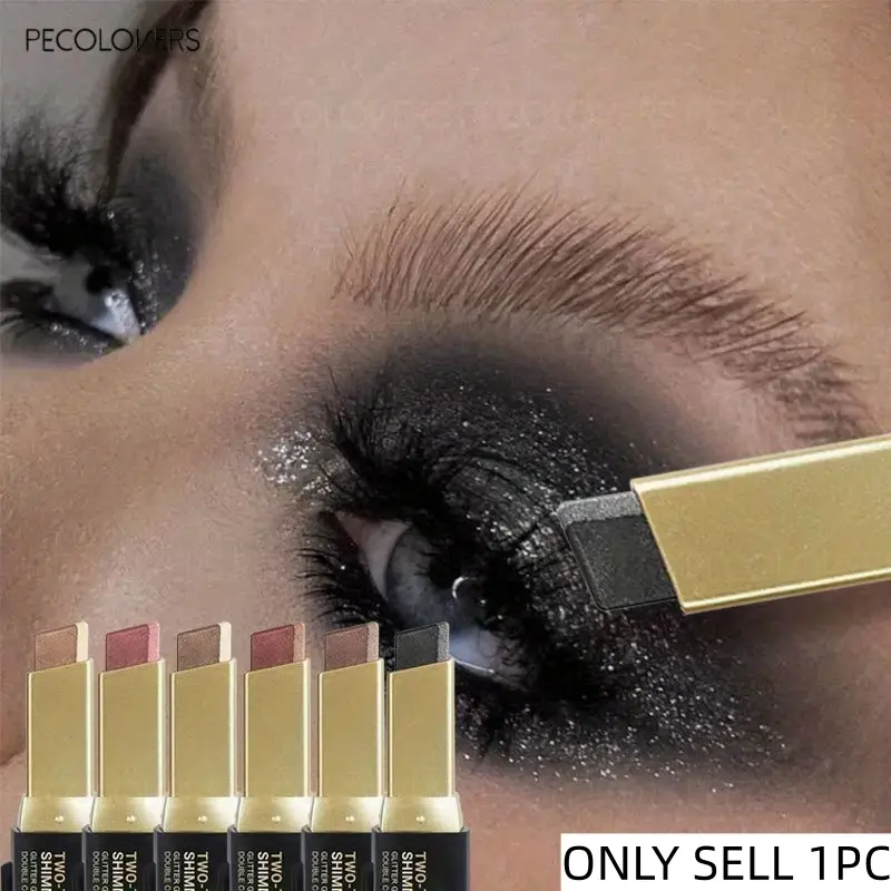 1pc 2-in-1 Layering Eye Shadow Crayon, Eyeshadow Stick, Shimmer Eyeshadow, 6 Color Options, Fade-Proof Silky Texture, Sweat-Proof & Smudge-Proof Shine, One-Motion Contour & Highlight, Waterproof Dual-Finish Eye Pencil