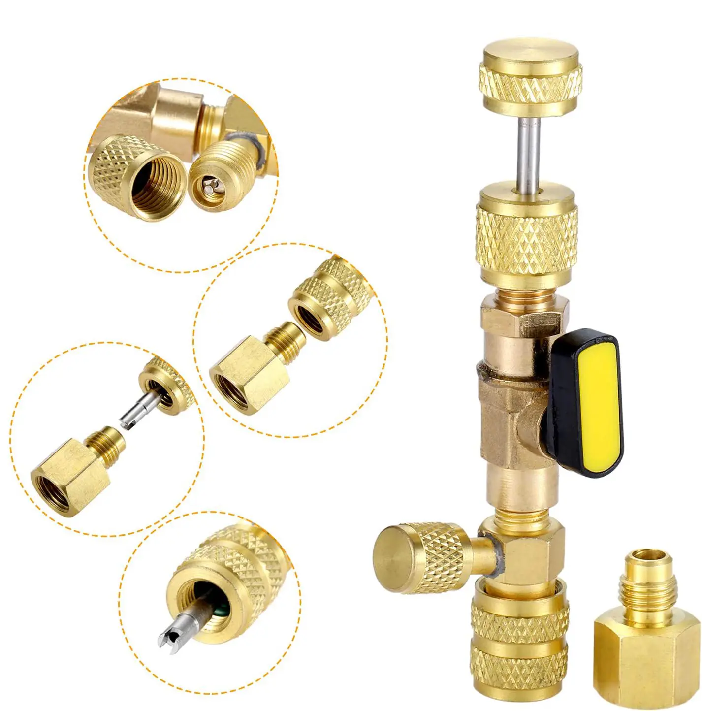 100% Brand New High Quality HVAC R410A & R22 AC Valve Core Remover Installer Tool with Copper Adapter, Dual SAE 1/4" & 5/16" SAE Female Ports, Easy Quarter-Turn Operation Tire Repair Kit