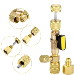 R410A R22 Valve Core Remover Installer Tool with Dual Size SAE 1/4 & 5/16 Port & Brass Adapter