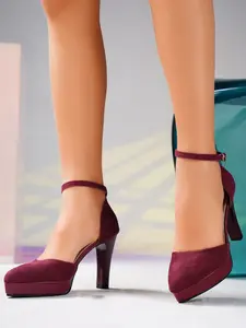 New Spring Fall Women's Fashion Multicolor Velvet Waterproof Platform High Heels, Buckle Strap Thick Heel Comfortable Single Shoes