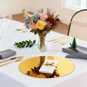 6pcs, 30cm circular acrylic mirror table mat, circular mirror base, suitable for desktop center decoration, DIY home decoration, wedding table decoration, party candle decoration, mirror table decoration, party decoration, Coasters