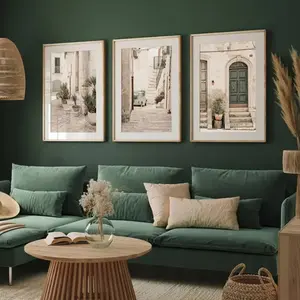 3 Pieces Modern Italy Travel City Nature Scenery Art Prints, Mediterranean Landscape Wall Mural, European Travel Home Art, Contemporary Gallery Decor, Bright Tone Painting, Wall Decor for Living Room and Study, Framed or Unframed.