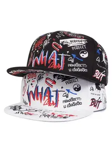 2026 New Fashion Creative Flat Edge Hat WHAT Graffiti Printed Street Skateboarding Hat Outdoor Leisure Sports Sunshade Hat Daily Commuting Decorative Hat Male Female Same Style Hip Hop Hat Baseball Hat Adjustable Sun Cap